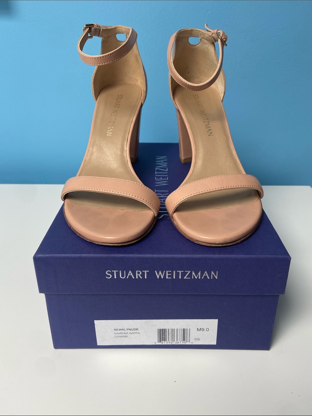 Stuart Weitzman Nearly Nude Block-Hell Sandal